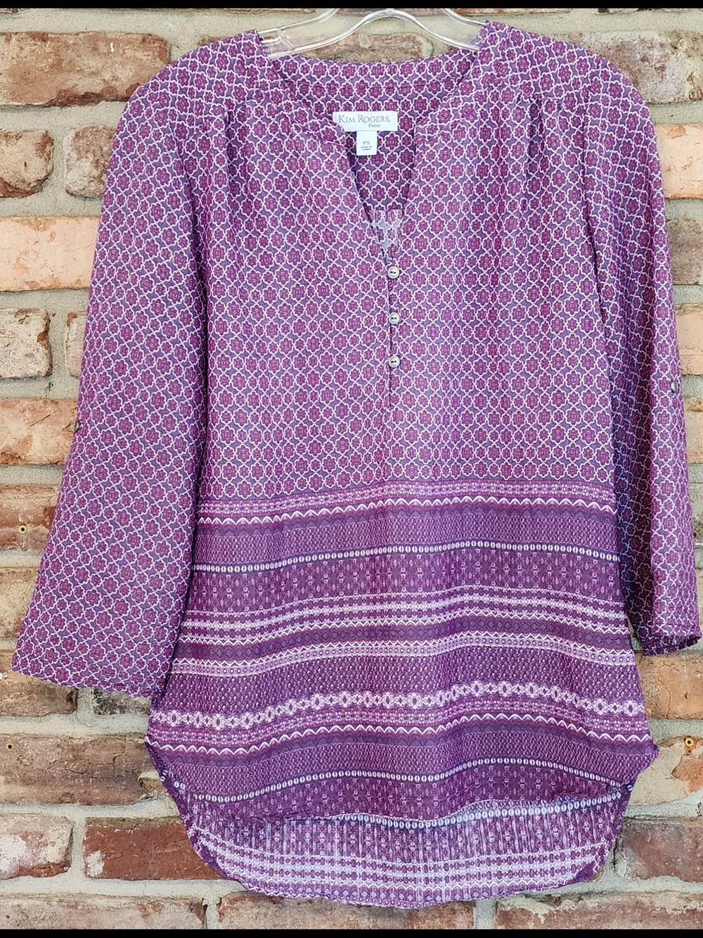 Kim Rogers Purple Printed Tunic Blouse Petite Small